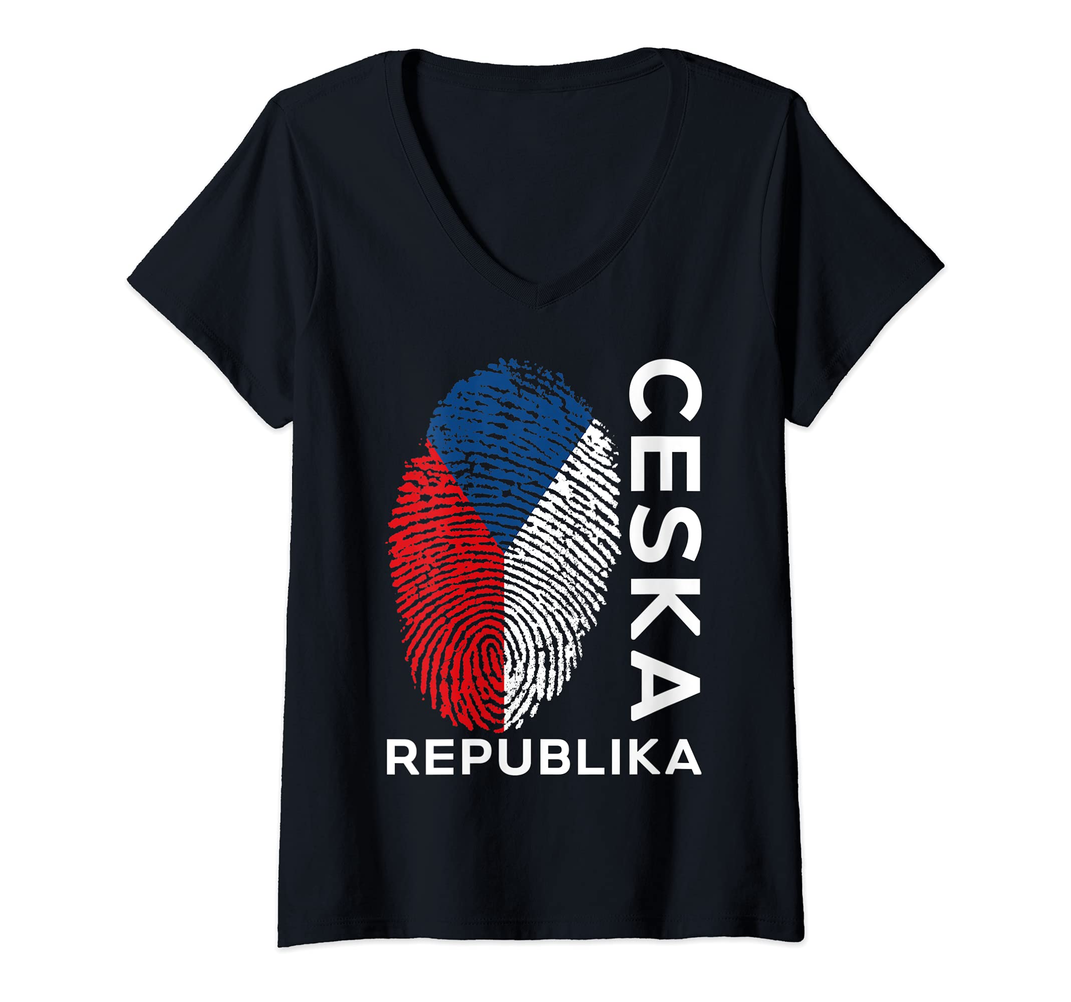 Womens Czech Republic Flag Ceska Republika Fan Jersey Kit V-Neck T-Shirt, Black