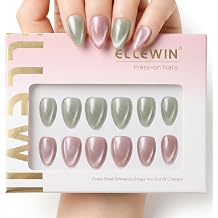 60 Pcs Cat Eye Press on Nails Kit - Almond, Sage Green & Muted Mauve, 15 Sizes Acrylic Glossy Full Cover False Nails with Glue, Remover, Tabs & File for Women
