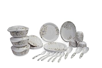 Lightweighted Melamine Round 1 Rice Plae/6 Full Plate/6 Quarter Plate/12 Bowls/6 Spoons/ 3 Serving Spoons/3 Dongs/3 Lids