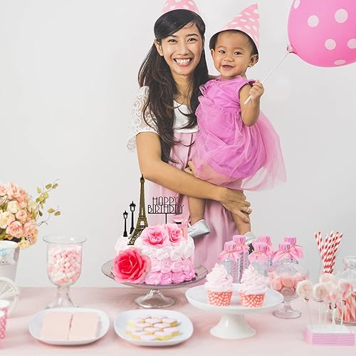 Miniatura 7 de 8 piezas de decoración de pastel de París Torre Eiffel con decoración de pastel de feliz cumpleaños, lámpara de calle, torre Eiffel de 7 pulgadas,