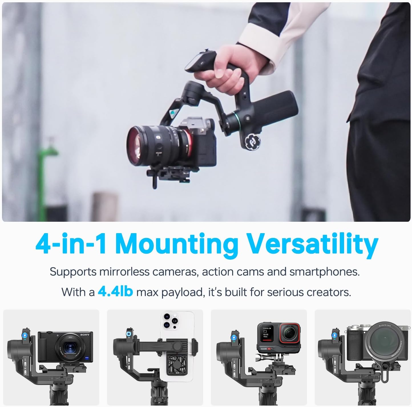 FeiyuTech SCORP Mini 3 Pro Combo | Full Accessory Kit – All-in-One 3-Axis Camera Gimbal, Built-in AI Tracking, Detachable Remote Handle, Vertical Shooting Compatible