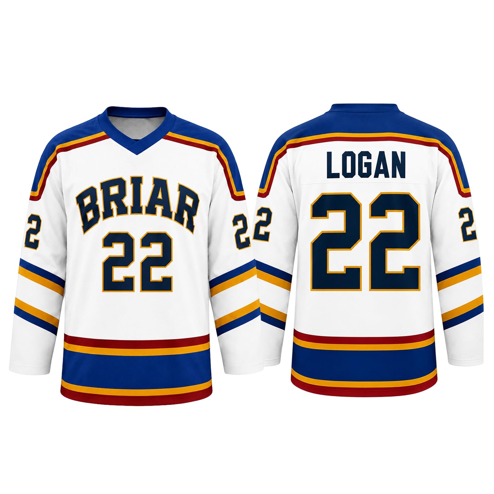 Off Campus Merch Off Campus Hockey Jersey Graham 44 & Logan 22 & Tucker 46 & Di Laurentis 66 Briar U Jersey Shirts Unisex Long Sleeve Briar Hockey Shirts for Fans 02-White S