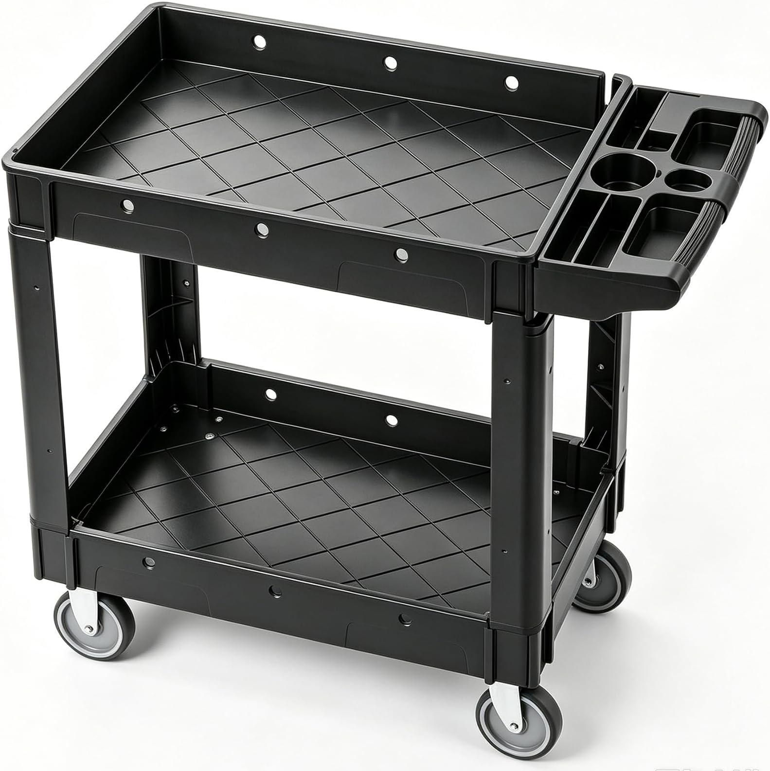 VEVOR Utility Service Cart, 2 Shelf 550LBS Heavy Duty Plastic Rolling Utility Cart, Medium Lipped Shelf, 360ยฐ Swivel Wheels, Ergonomic Storage Handle for Warehouse Garage, Black