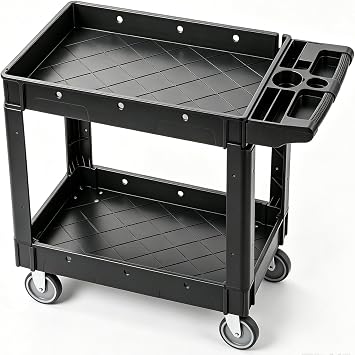 VEVOR Utility Service Cart, 2 Shelf 550LBS Heavy Duty Plastic Rolling Utility Cart, Medium Lipped Shelf, 360 Swivel Wheels, Ergonomic Storage Handle for Warehouse Garage, Black | Heavy Duty Rolling Cart with 360 Swivel Wheels, Medium Lipped Shelf, Ergonomic Storage Handle for Warehouse/Garage,Black