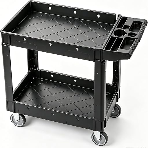 VEVOR Utility Service Cart, 2 Shelf 550LBS Heavy Duty Plastic Rolling Utility Cart, Medium Lipped Shelf, 360° Swivel Wheels, Ergonomic Storage Handle for Warehouse Garage, Black | Heavy Duty Rolling Cart with 360° Swivel Wheels, Medium Lipped Shelf, Ergonomic Storage Handle for Warehouse/Garage,Black