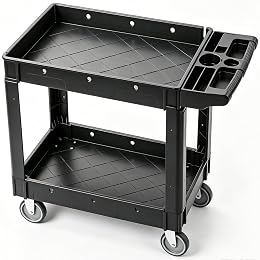 VEVOR Utility Service Cart, 2 Shelf 550LBS Heavy Duty Plastic Rolling Utility Cart, Medium Lipped Shelf, 360° Swivel Wheels, Ergonomic Storage Handle for Warehouse Garage, Black