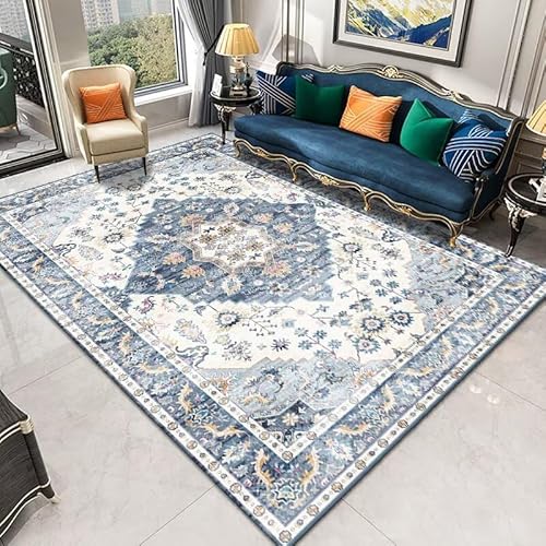 CZRUGALS Vintage Persian Area Rug, Blue and White Floral Pattern,