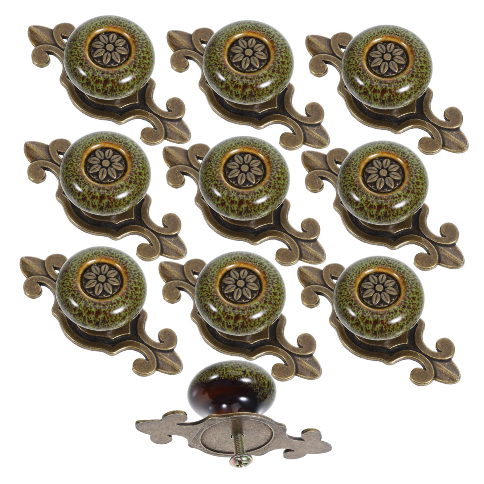 Poignées de tiroir vintage SHINEOFI vert rétro en lot de 10 pièces pour meuble