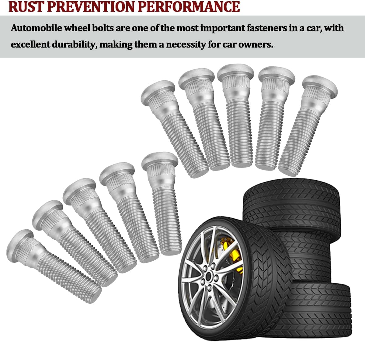10PCS Car Wheel Studs, OEM#90942-02049 Vehicle Tire Lug Bolts, M12x1.5 Automotive Wheel Hub Studs Replacement Compatible with 2011-2017 CT200h 1990-1991 ES250 1993-2006 ES300