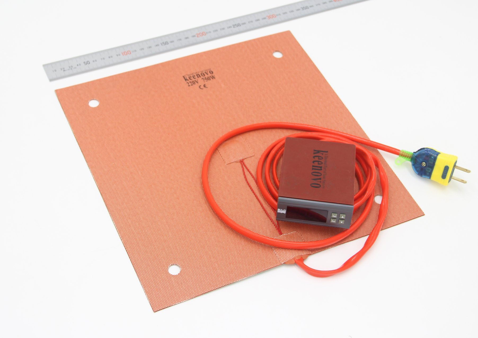 KEENOVO Silicone Heater 310x310mm 750W for Creality CR-10 3D Printer Bed w/Digital Controller & Pre-made Screw Holes (220V)