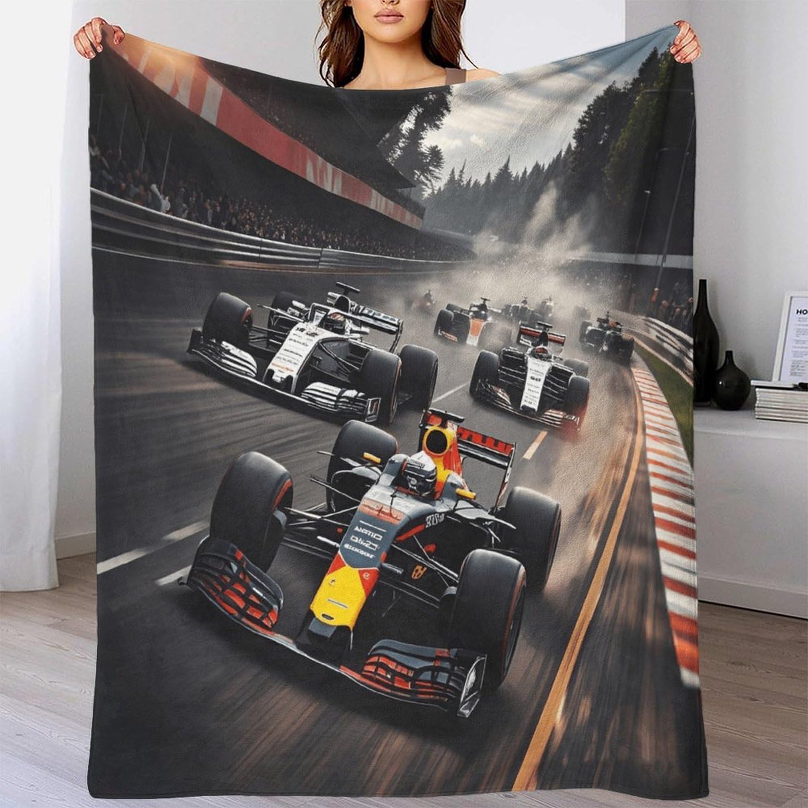 80 x 90 cali (200 x 230 cm) Super ciepły koc polarowy Formulaa Racing, wysokiej jakości sztuczne futro, miękki i wygodny polar, narzuta na sofę wyścigową, bardzo miękka i puszysta