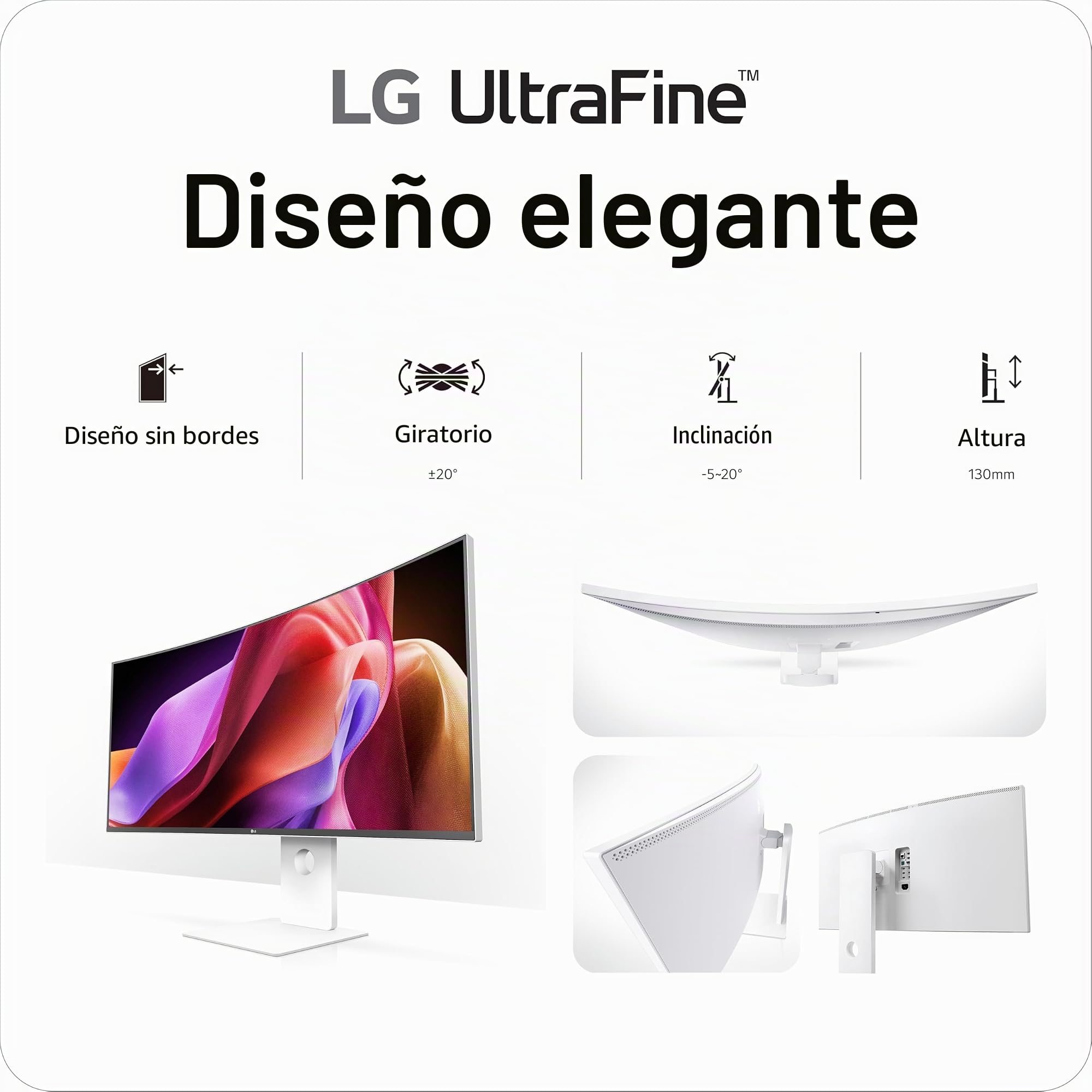 LG 40U990A-W Monitor Curvo Nano IPS de 40 Pulgadas, Ultrafino 5K2K WUHD (5120 x 2160), Thunderbolt 5, DisplayHDR 600, Potencia integrada, Altavoz, 120Hz, HDMI 2.1, DP 2.1, USB C, inclinación/Altura