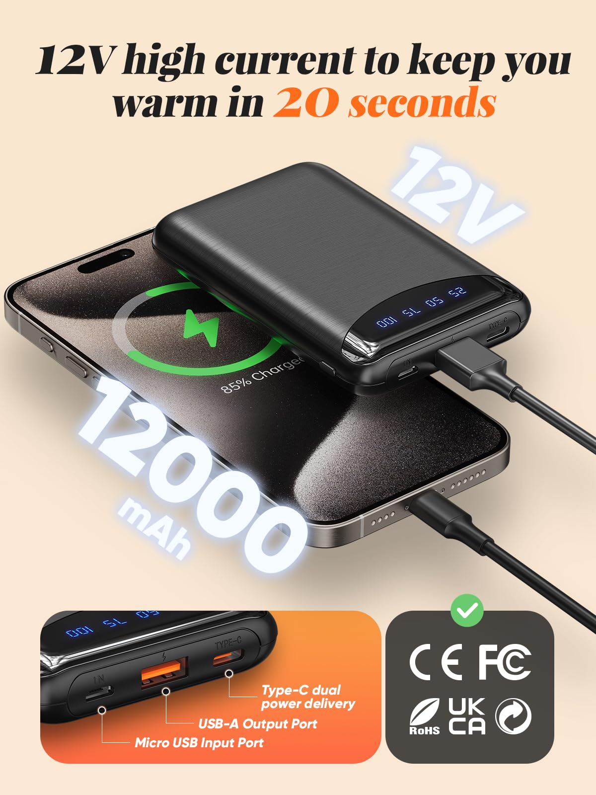 POSUGEAR Chaleco Calefactable Mujer con batería de 12V 12000mAh chaleco plumas mujer con Bluetooth ligero y cálido chaleco con batería Chaleco térmico para exteriores