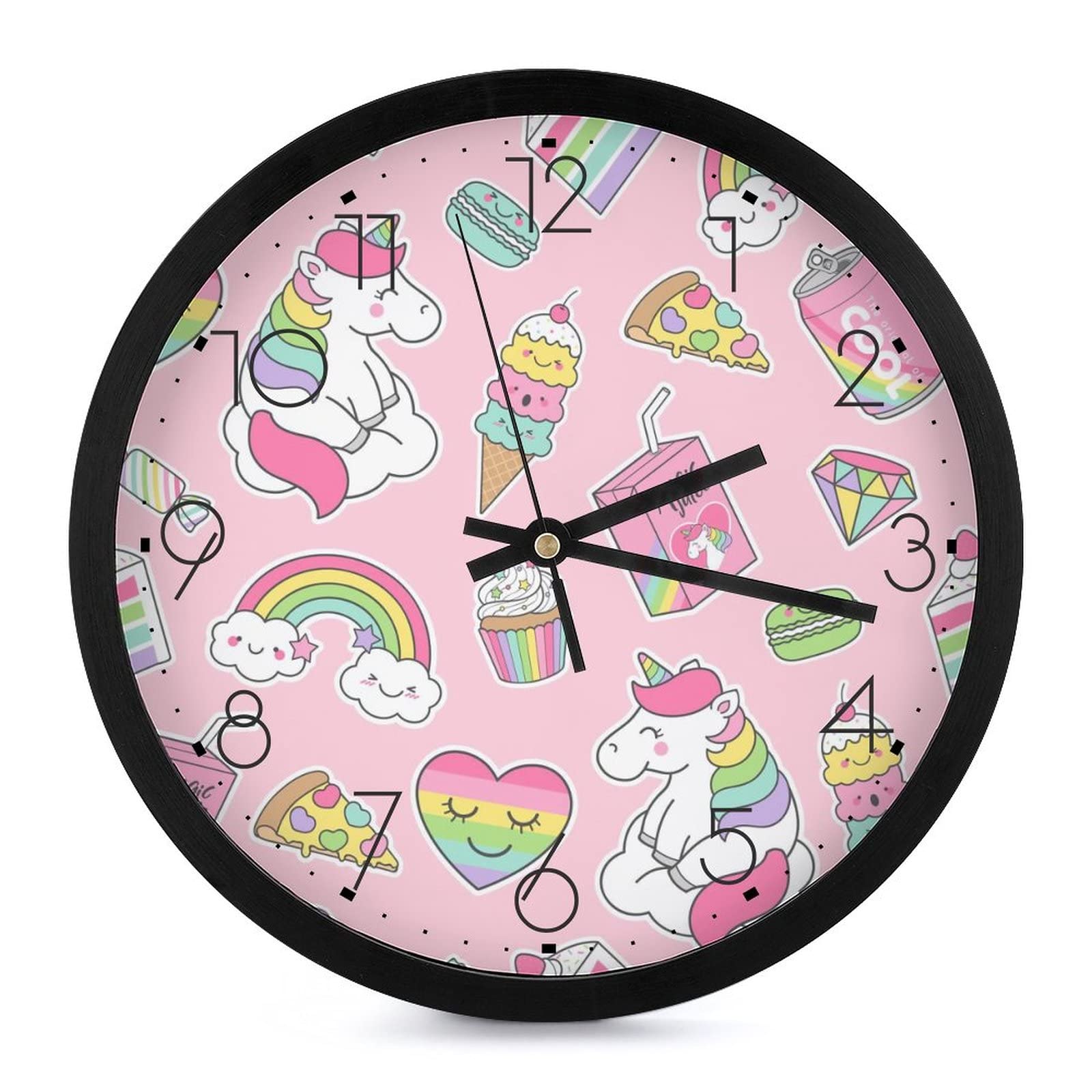 Pendule murale silencieuse licornes roses sans tic-tac pour chambre enfant