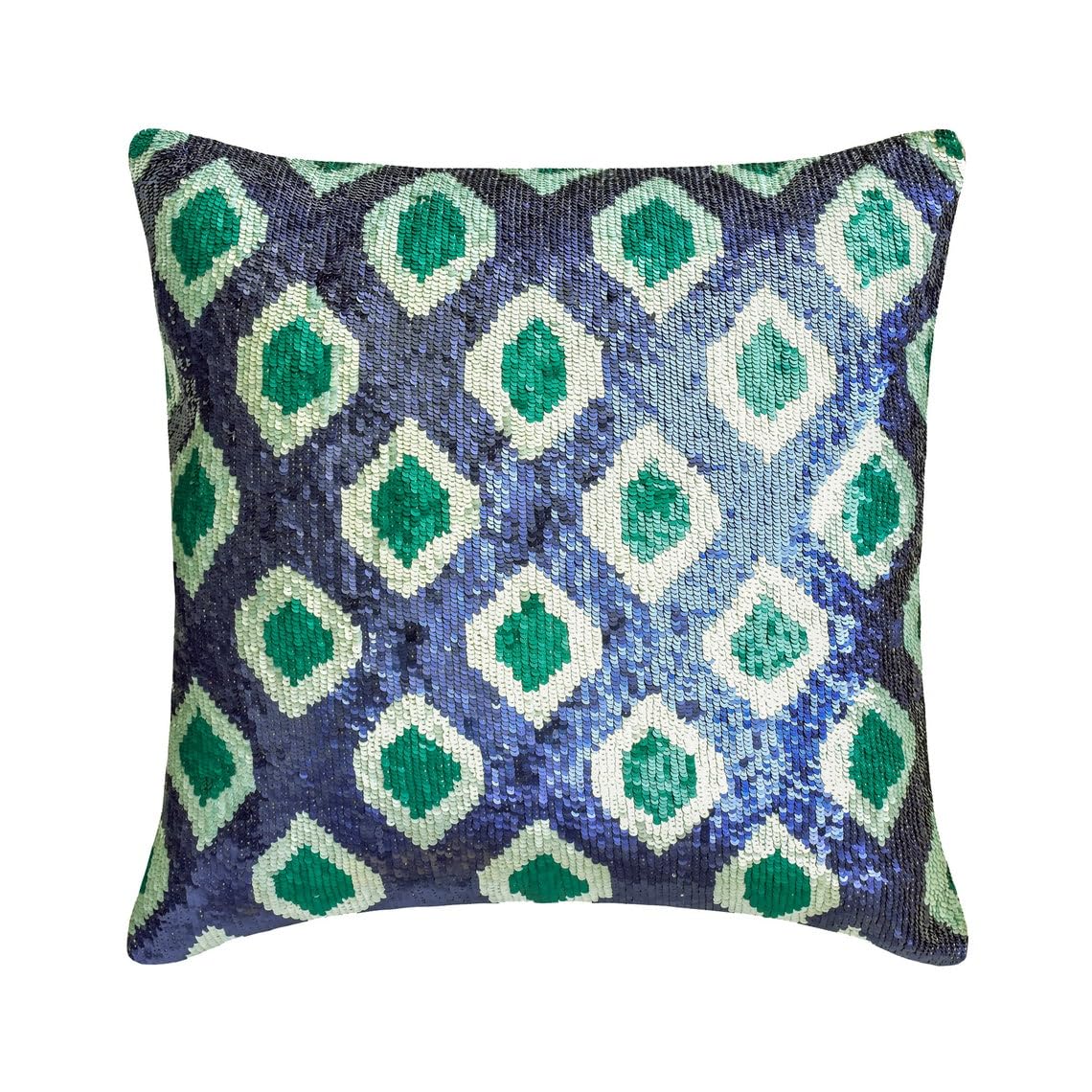 The HomeCentric Decorative Blue 40x40 cm (16"x16") Cushion Covers, Silk Sequins Embroidery, Ombre & Peacock decor Cushion Covers, Floral Pattern Modern Style - Mayurika โ image 1