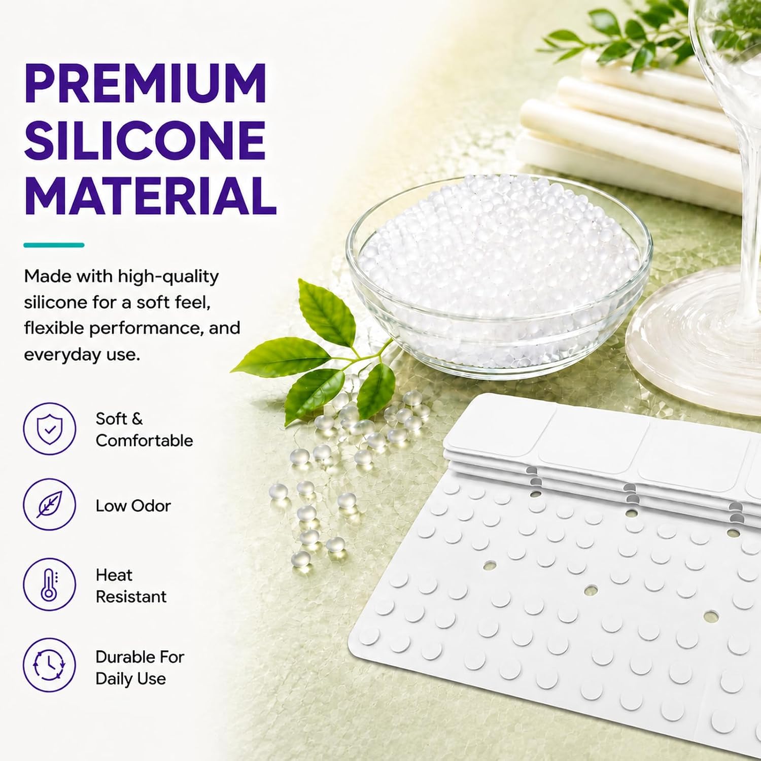 Webos Silicone Bath Mat with Suction Cups – Non-Slip Foldable Bathtub & Shower Mat, Durable & Quick-Dry Safety Tub Mat with Large Drain Holes for Families 28"x 14" White