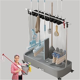 Floor Standing Broom Mop Holder Put Wet Mops,Cleaning Tool Cart, Movable Commercial Mop Rack,Cleaning Supplies Organizer,Garden Tool Storage,Mop Drain Rack,for Garage,Schools,Hospitals,Factories ( Col