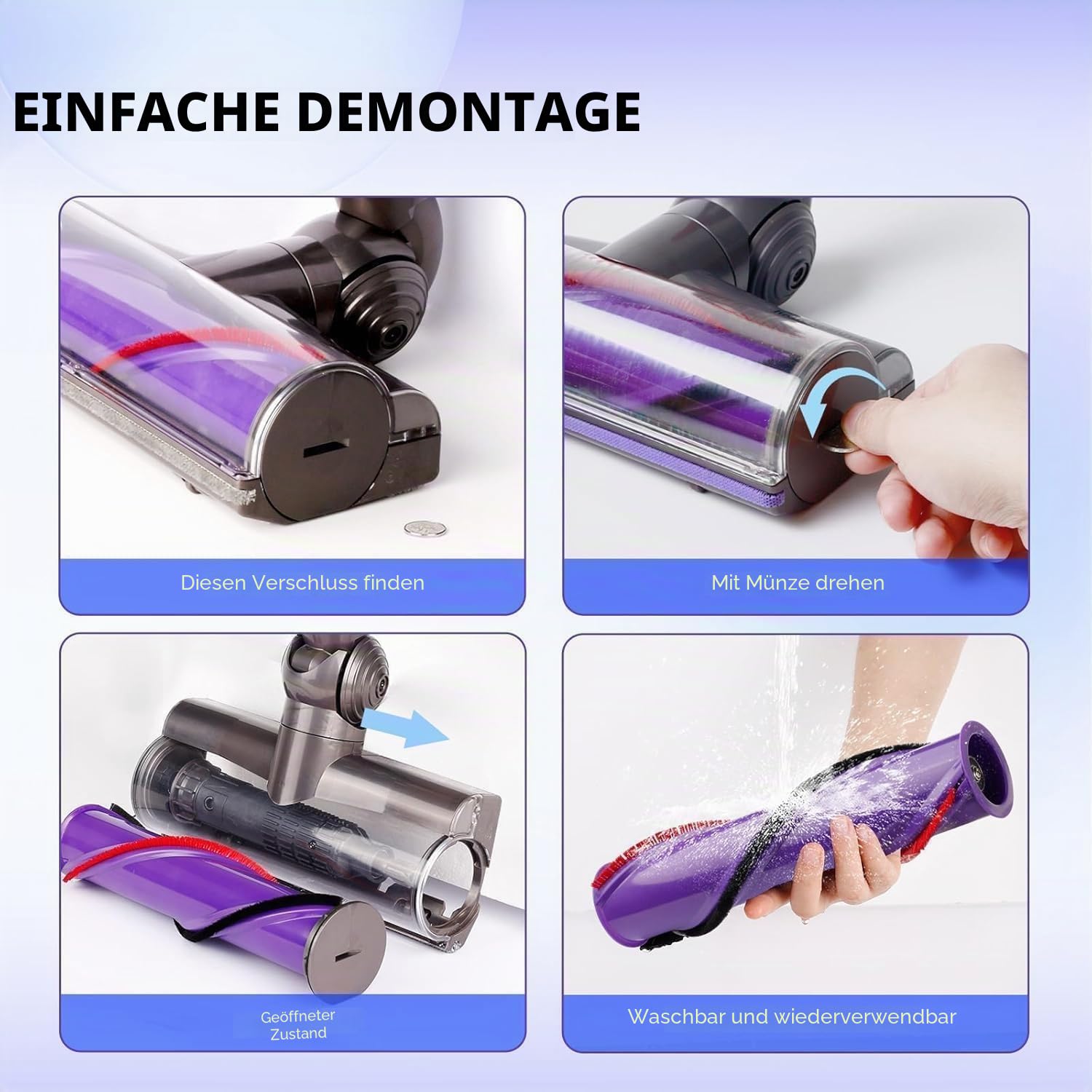 Elektrische Bürste kompatibel für Dyson V7 V8 V10 V11 V15 Staubsauger Ersatzteil Direktantrieb Reiniger Kopf Turbine Bodendüse，Zubehör für Turbobürste mit Schnellspanner für Hartboden und Teppiche