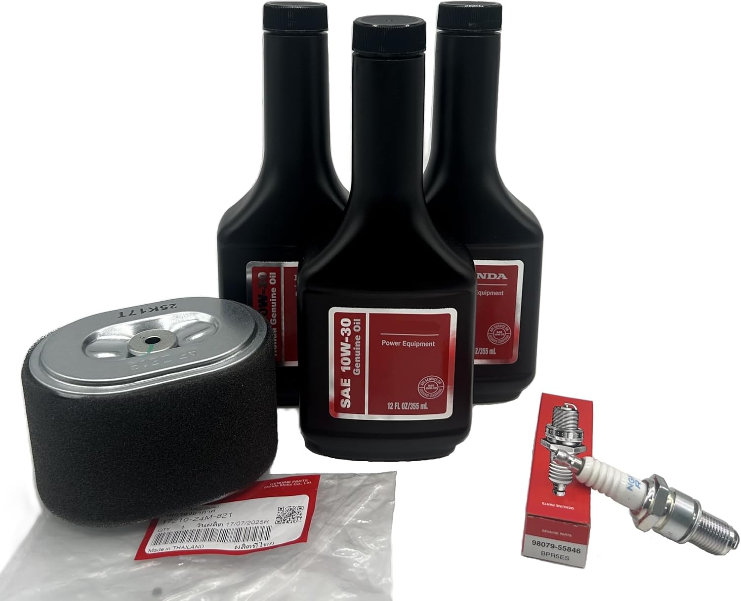 Genuine OEM Oil Change Tune Up Kit For Honda GX140 GX160 GX200 Engines With Genuine Oil & Parts (08213-10W30) Air Filter (17210-Z4M-821) Spark Plug (98079-55846 BPR5ES)