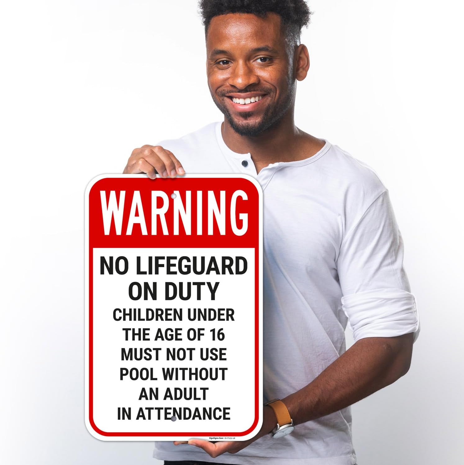 Warning No Lifeguard On Duty Children Under The Age of 16 Must Not Use Pool Sign, 12x18 Inches, 55 mil Thick HDPS (high Density polystyrene), Made in USA