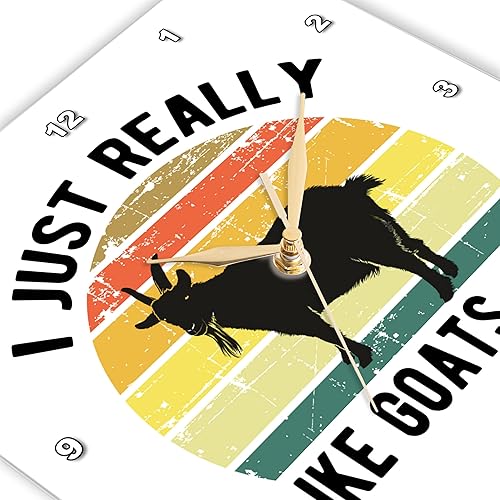 Miniatura 3 de 3dRose Wall Clock Silent - 10 inch - I just Really Like Goats ok. Black Lettering and Goat on Retro Stripes - Stamp City - Typography