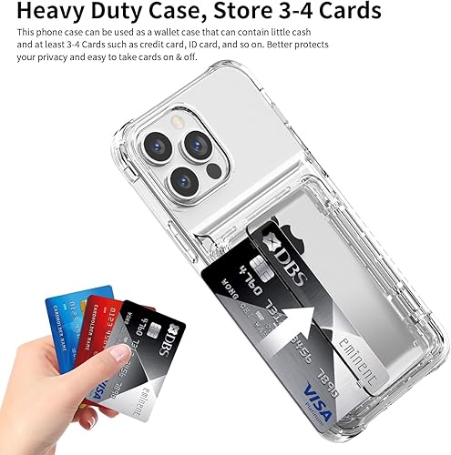 Miniatura 3 de Funda protectora transparente para iPhone 15 Pro Max con tarjetero de crédito, protección resistente, a prueba de golpes, antiarañazos,