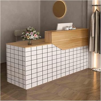 Reception Desk, Front Desk Reception Counter,Modern Checkout Counter,Wooden Checkout Counter for Lobbies, Salons, Retail, Home Offices, Reception Room, Black & BrownA3,L-47.2x23.6x39.3in