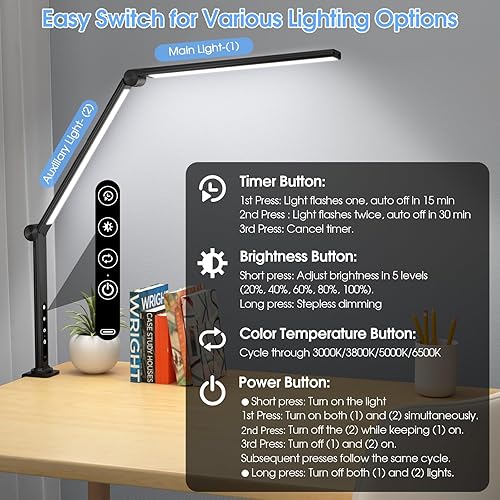 Miniatura 4 de ShineTech LED Desk Lamp with Clamp, Architect Lamp for College Dorm & Home Office, Dual Lights with 4CCCT & 5 Brightness Levels for Sewing,