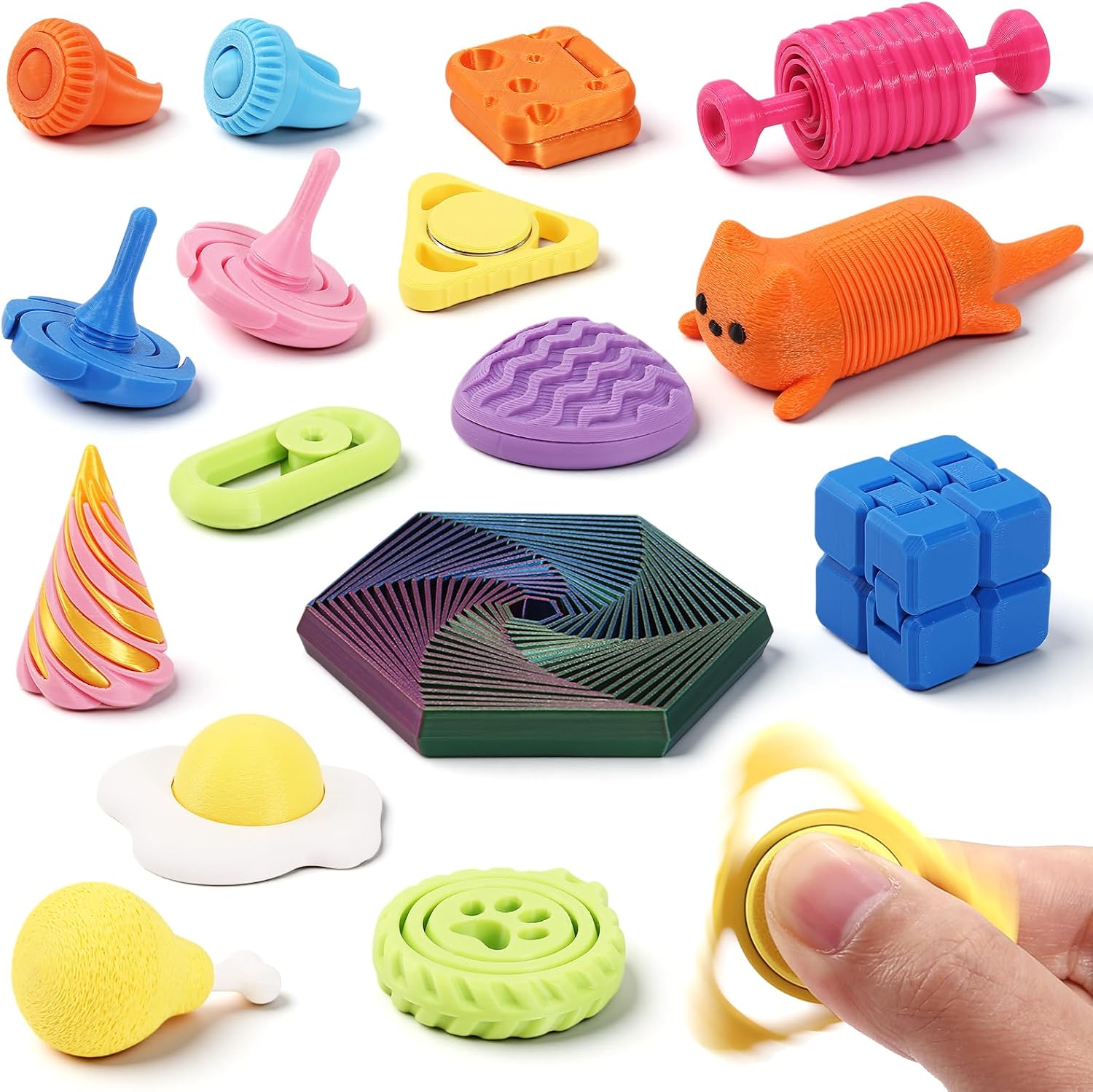 16PCS 3D Printed Fidget Toys, Sensory Toys for Kids with Autism ADHD, Stress Relief Calm Down Corner Kit, Classroom Treasure Box Prizes, Gifts for Teens Adults