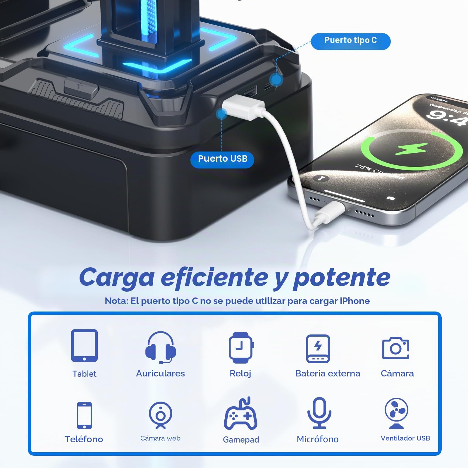 KDD Soporte Auriculares Gaming con Cargadores USB A Tip C, Soporte Cascos Gaming & Soporte Mandos PS5 Extraíble con Cajón para Móviles Tabletas para Escritorio Gamer Accesorios Gaming PC