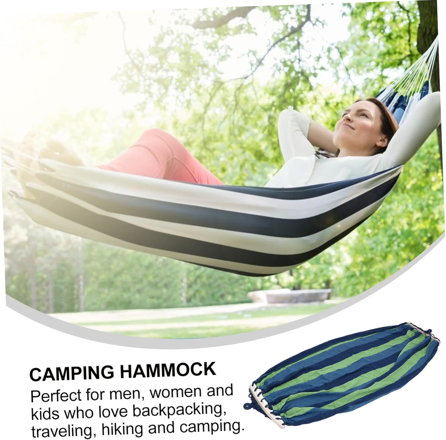 Travel Hammock Striped Canvas Swing Bed for Outdoors Garden Camping Lightweight