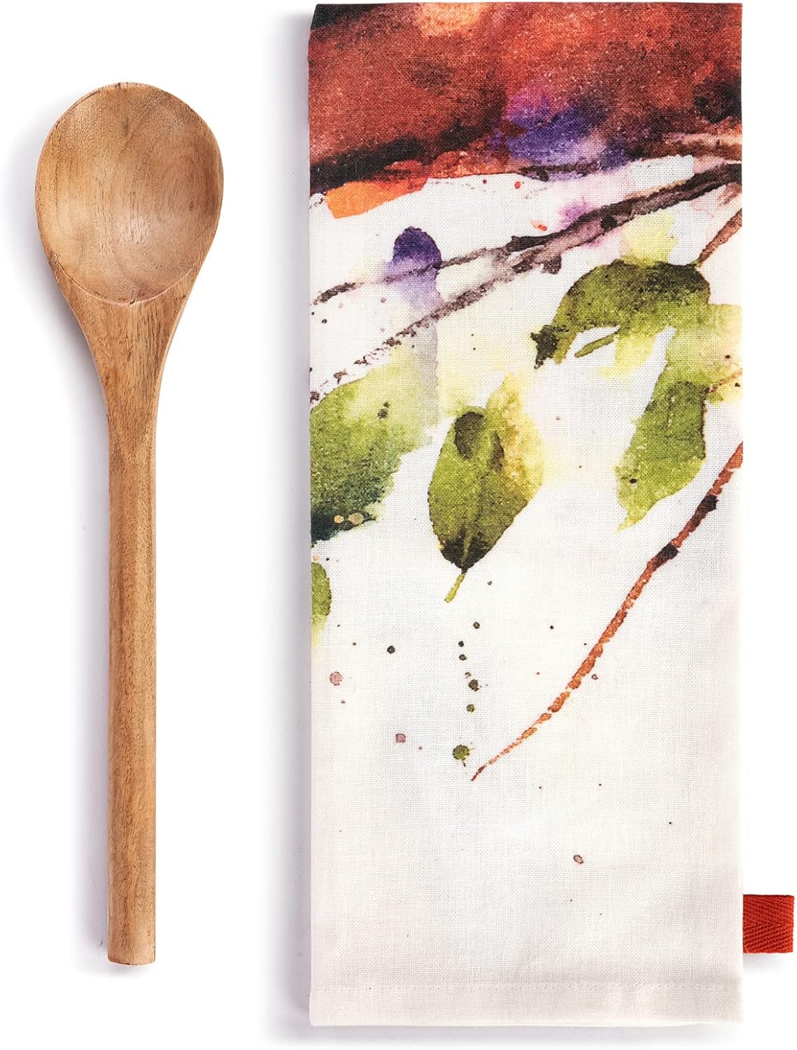 DEMDACO Spring Cardinal Watercolor Red Cotton Wood Towel and Utensil 2 Piece Set