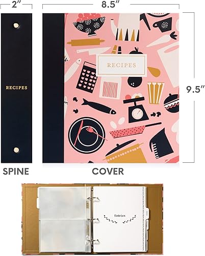 Vista 6 de Jot & Mark - Organizador de recetas con 3 anillos (Mise En place) 50 tarjetas de recetas de 4 x 6, separadores de página completa y protectores