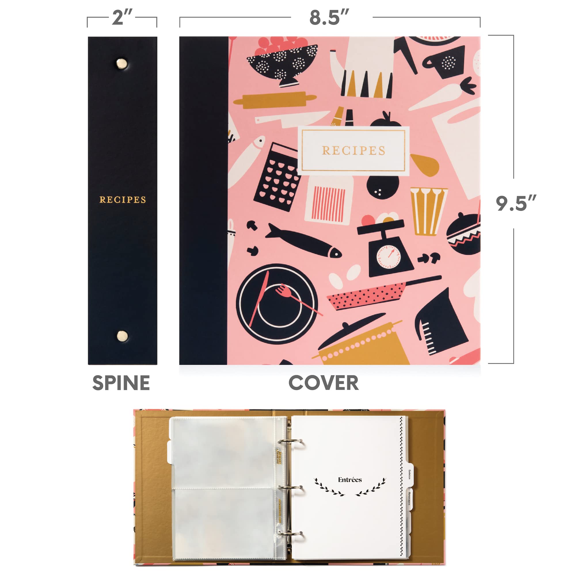 Jot & Mark Raccoglitore Per Ricette 3 Anelli, 21,6 X 27,9 Cm, Robusto, Con Buste Trasparenti Antipiega E Divisori, Kit Da Cucina - 2