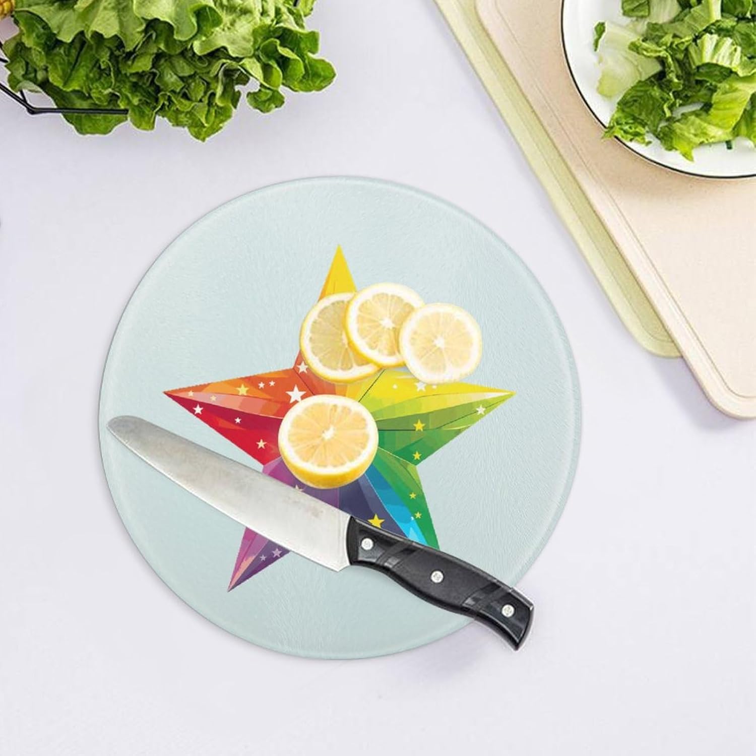 Rainbow Star Kitchen Cutting Board Glass Chopping Block for Meat Vegetables and Fruits Ideal Home Gifts