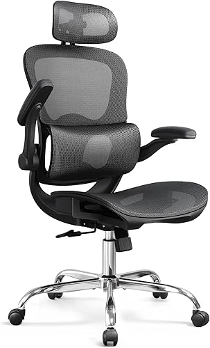 DEVAISE Ergonomic Mesh Home Office Desk Chair with Lumbar Support, High Back Reclining Computer Gaming Chair with Flip-up Armrests, 3D Headrest,