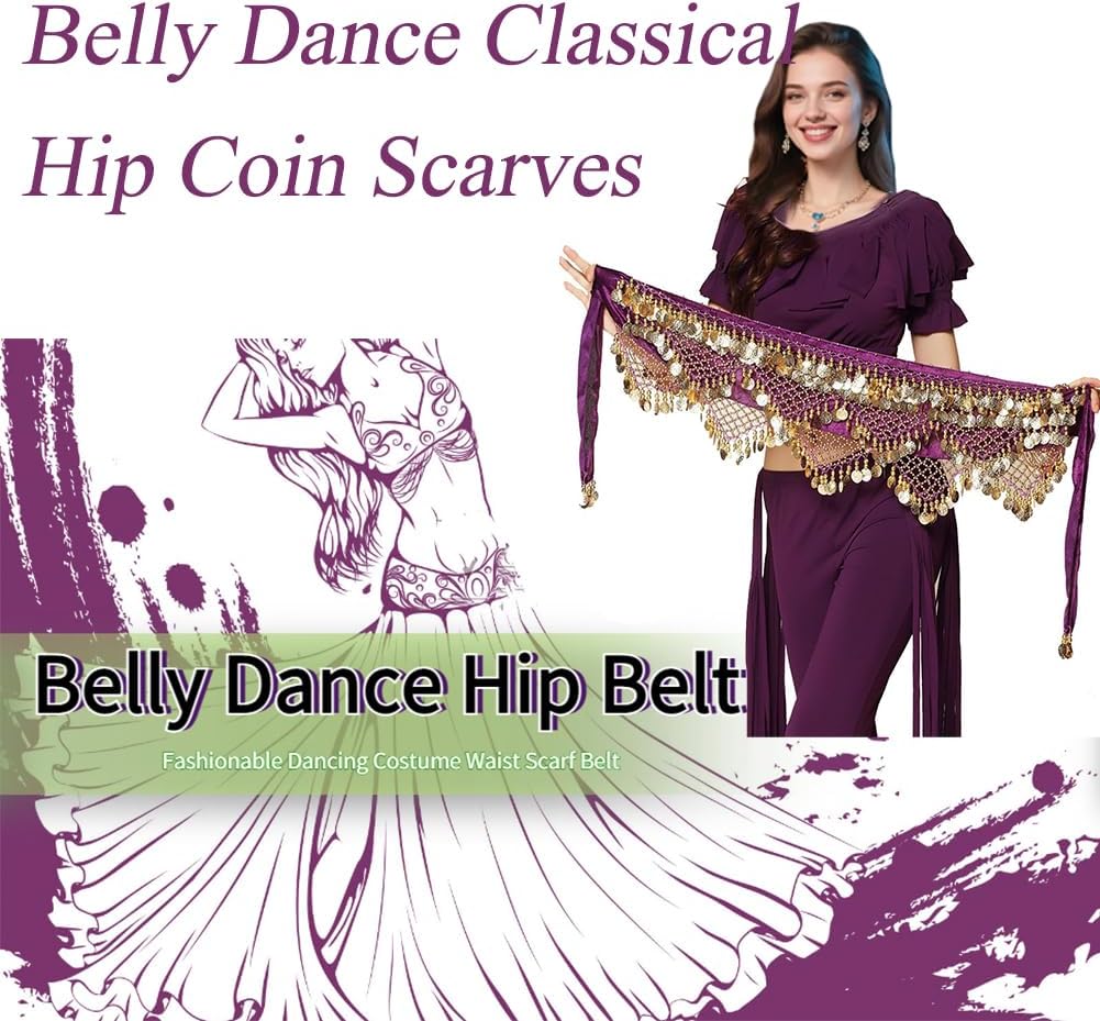 Nimiman Women Triangle Belly Dance Hip Scarves with Gold Coins Dance Costume Wrap Belt Skirts - Image 4