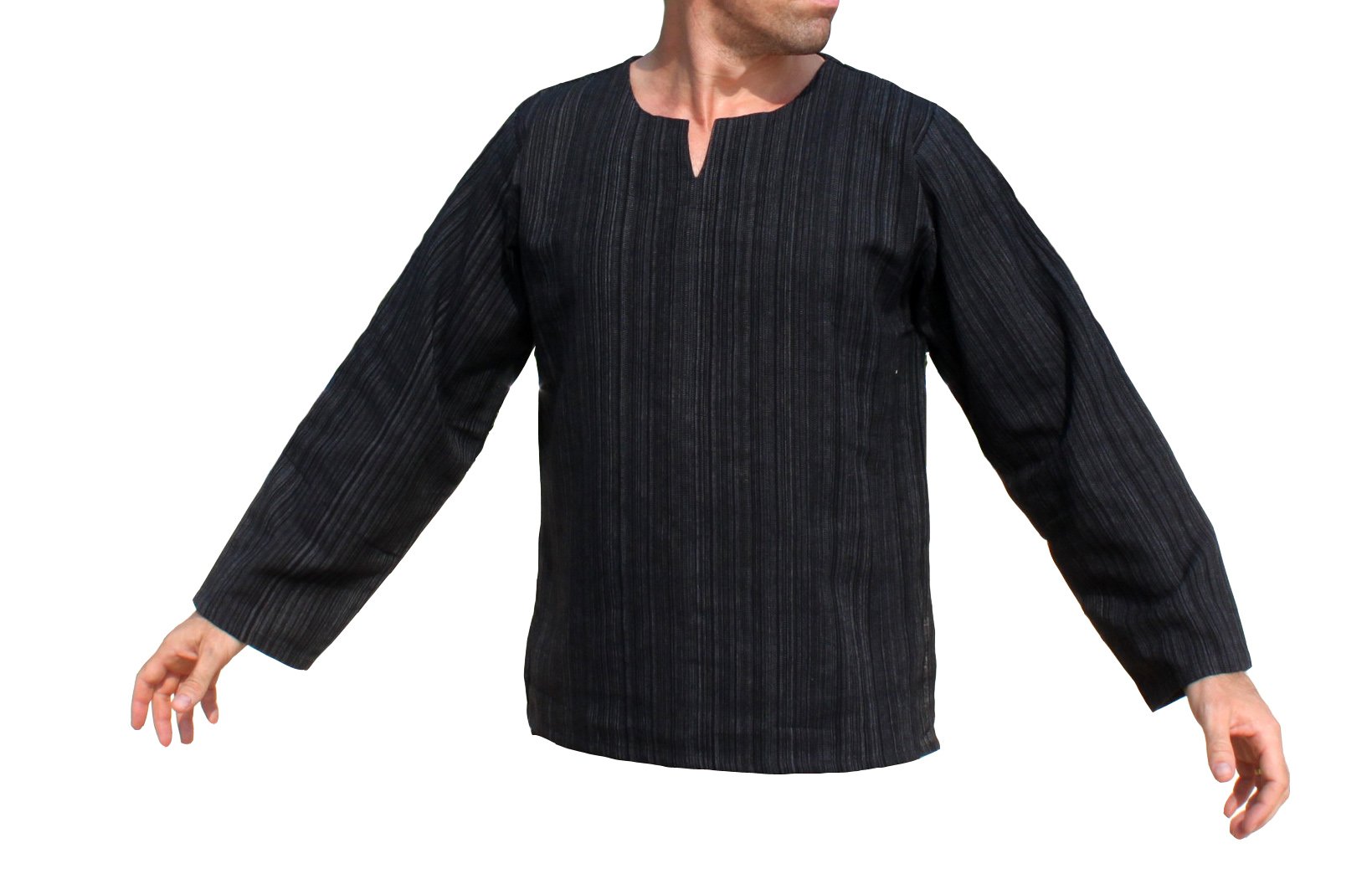 Brand Striped Cotton Shirt Open Slit Collar Long Sleeve-image-13
