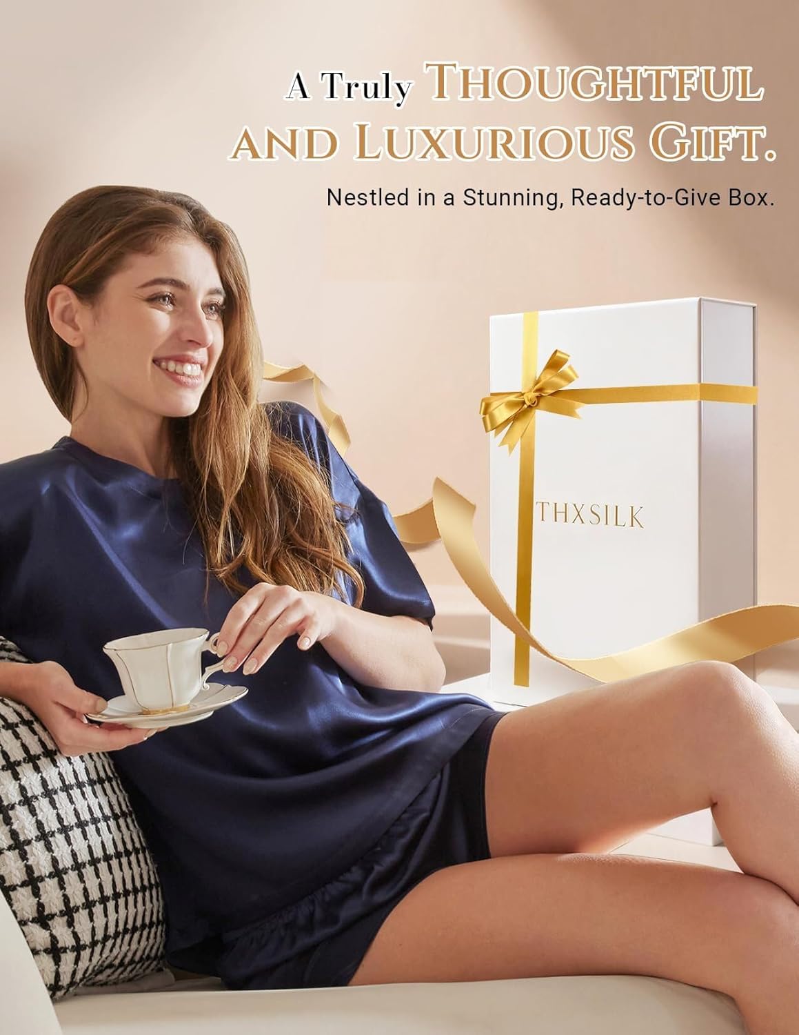 THXSILK 100% Mulberry Silk Women's Pajamas Set, Women's Lingerie Sleep Lounge, 2 Piece Womens Pajama Shorts Silk Pjs - Image 8