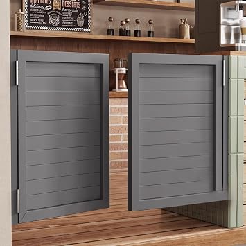 Double Swinging Cafe Doors, Low Noise Interior Swinging Doors, Kitchen Partition Door with Stainless Steel Hinges, 1.5" Thick Fence Half Waist Cowboy Door, For Stairs Bathroom Bedroom BalconyGray,W55