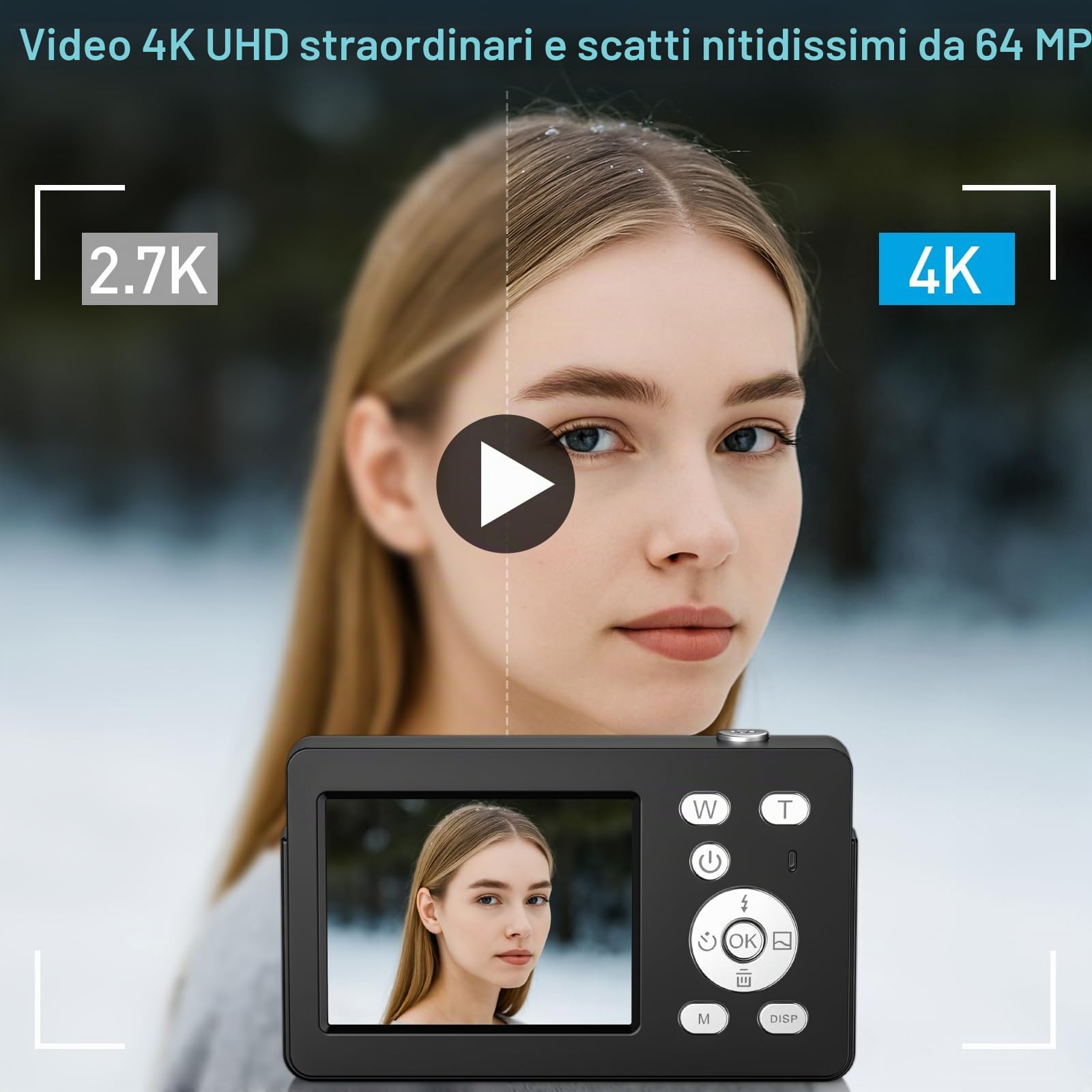 Macchina Fotografica Digitale,Fotocamera Digitale Compatta 4K 64MP (Pelle Nero) | Scheda da 32 GB, Anti-vibrazione, Zoom 18X, Videocamera per Vlogging per Adolescenti, Principianti, Adult (Pelle Nera)