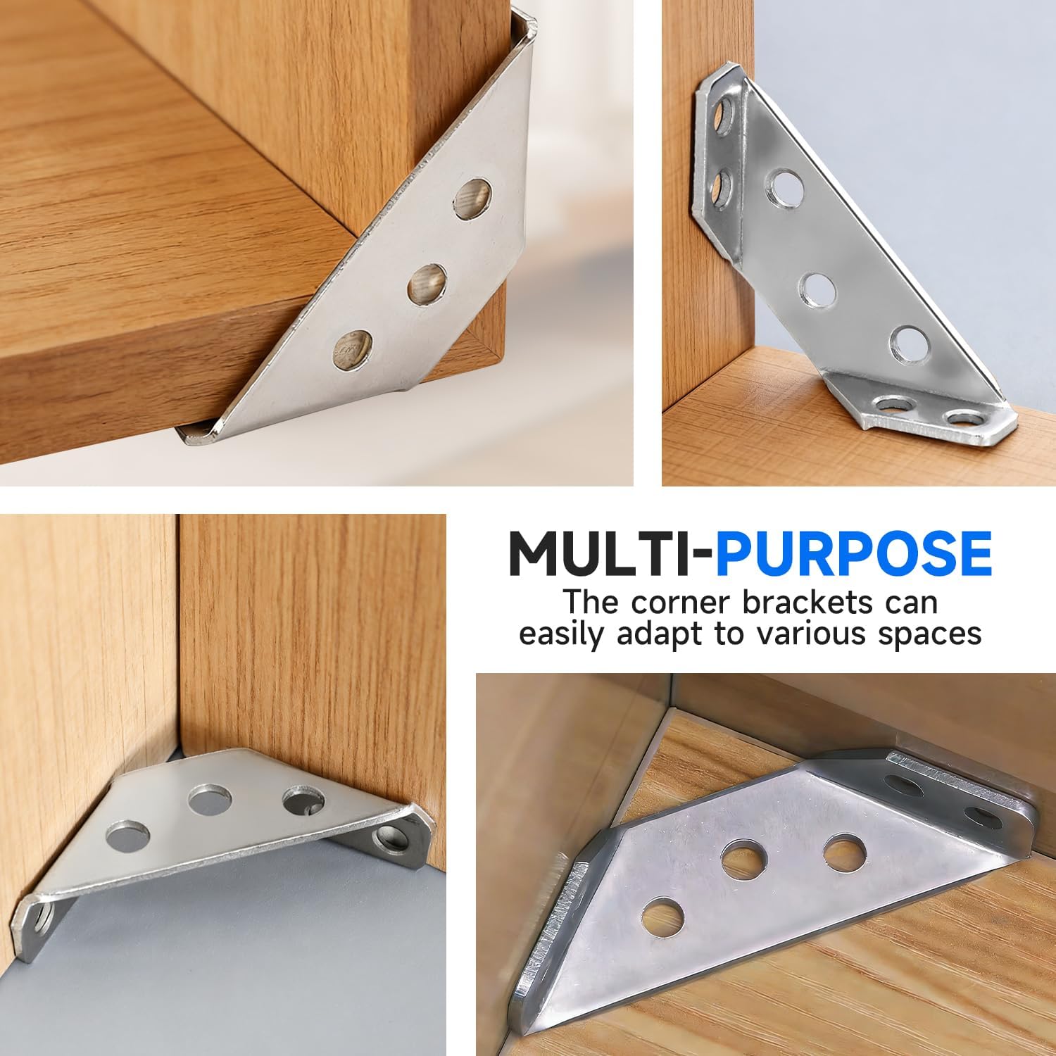 12Sets/92Pcs 2Sizes L Corner Brackets for Wood Hardware Angle Bracket Heavy Duty Universal Stainless Steel Corner Braces with Screws for Furniture Tables Chairs Cabinet Drawer YY031
