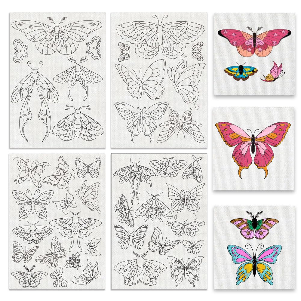 BENECREAT 4 Sheets 40Pcs Stick and Stitch Embroidery Paper, Butterflies Stabilizer Water Soluble Hand Sewing for Carves, Shirts, Coats, Bags, Towels