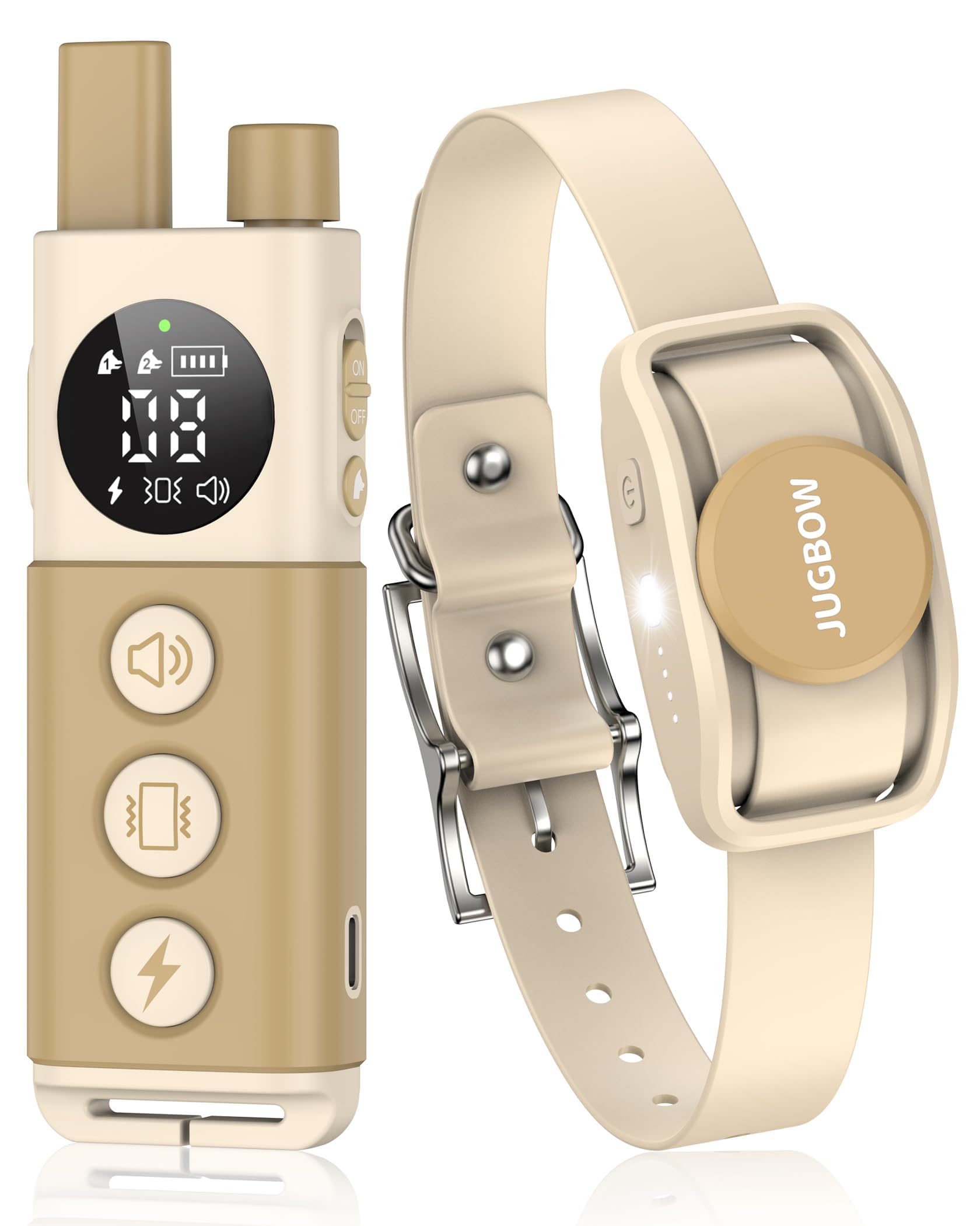 Jugbow Dog Training Collar - 4200FT Remote Dog Collar with 3 Training Modes, Electric Collar with LED Light & IPX8-Waterproof, Rechargeable E-Collar for Small Medium Large Dogs (Beige)