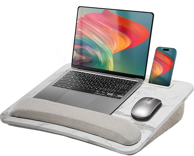 HUANUO Lap Laptop Desk - Portable Lap Desk with Pillow Cushion, Fits up to 15.6 inch Laptop, with Anti-Slip Strip & Storage Function for Home Office Students Use as Computer Stand - Marble - Marbling - Medium