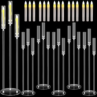 Havawish 6 Set Acrylic Candelabra Centerpieces 3 Arms with 18 LED Candles 42.5'' Floor Tall Candle Holders with Acrylic Shade Wedding Clear Table Candlesticks Stand Fit 0.8'' for Party