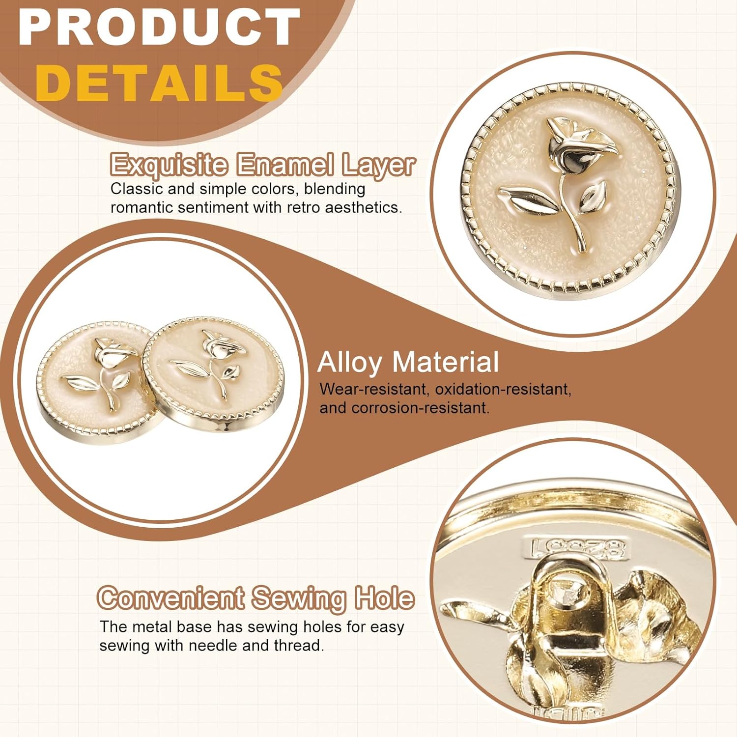 uxcell 10pcs Metal Shank Button, 15mm/0.59" Vintage Round Tulip Flower Button Decorative Sewing Buttons Elegant for Coat Suit Cardigan Sewing DIY Crafts, Gold - Image 3