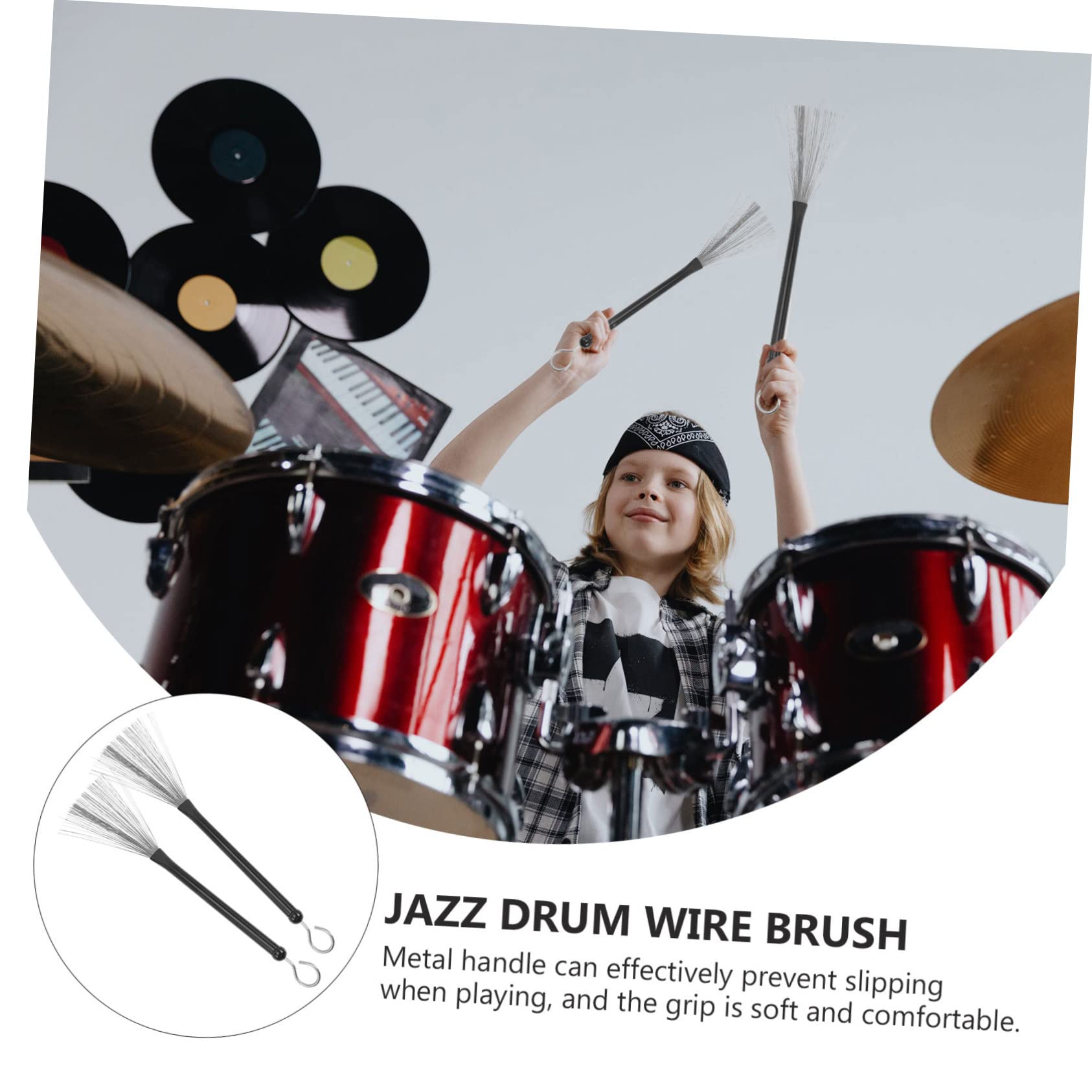 BESTonZON Jazz Drum Brush Kit 2 Pcs Wire Drum Brush Metal Handle for Drummers of Levels