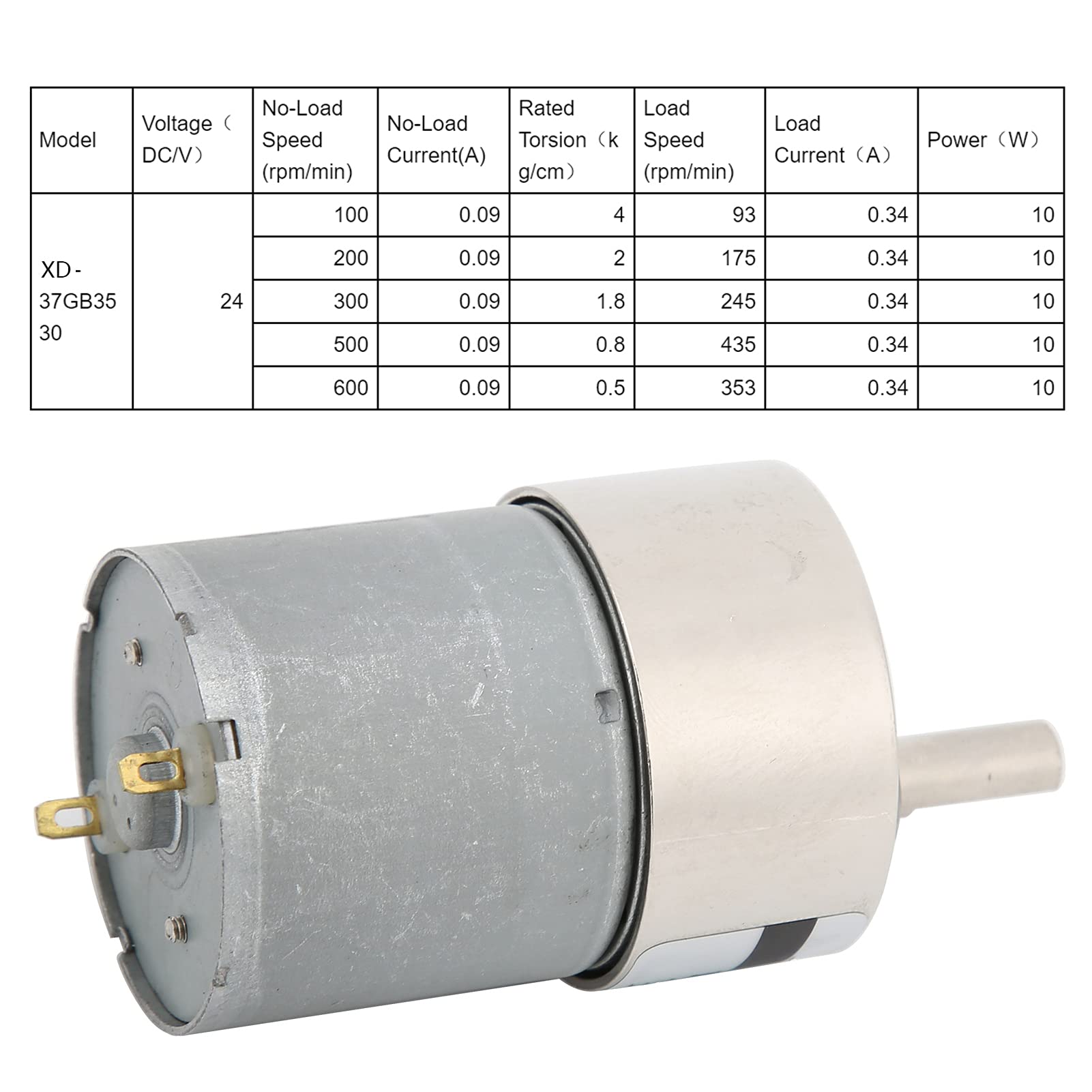 Motorreductor de engranajes de CC de baja velocidad y alto par, 24 V, modelo XD37GB3530, con engranajes metálicos y regulador de velocidad; motor de reducción de velocidad de imán (300rpm/minuto)