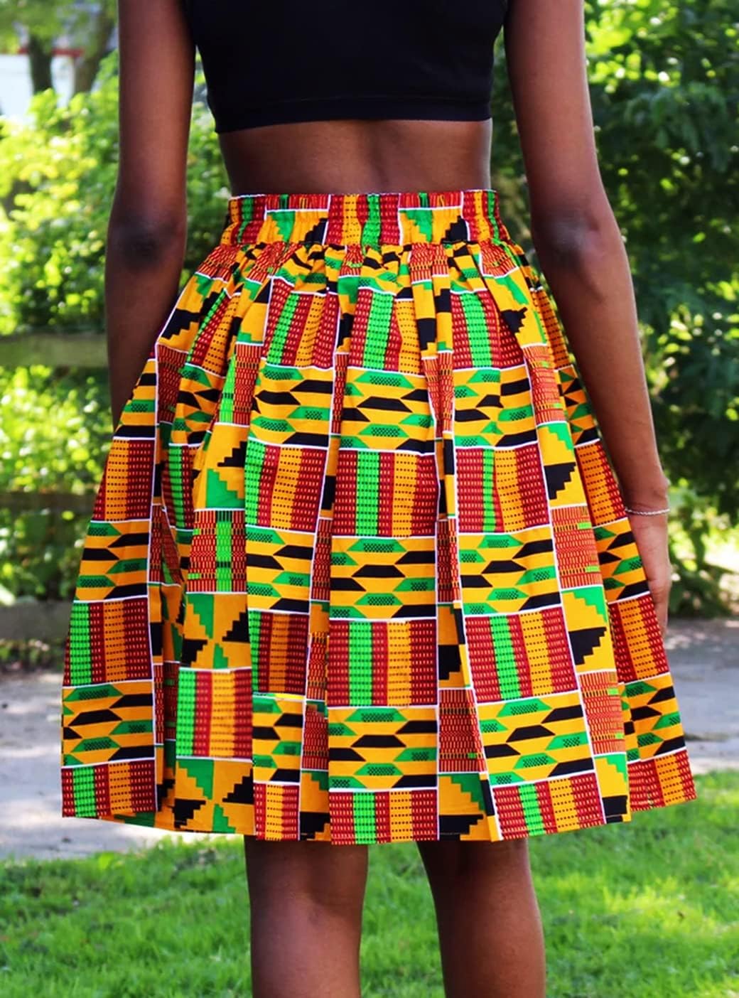 Women African Print Skirt Flared Ankara A line Skirt with Pockets - Image 2